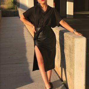 Faux leather skirt with slit